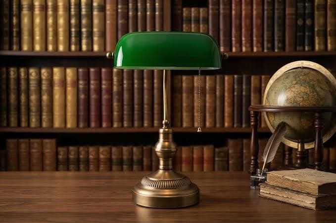 Lampe de bibliothèque éclairant des ouvrages juridiques reliés